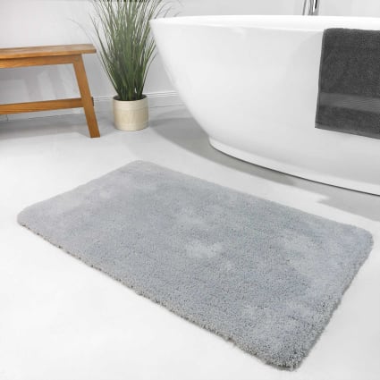 Weicher Hochflor Badteppich grau, saugstark, rutschfest 70x120 Porto azzurro