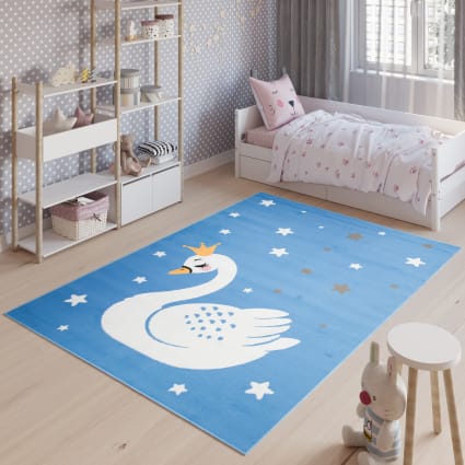 Tappeto Bambini Spazio Blu - 140x200 Cm, Poliammide, Morbido, Sicuro OEKO-TEX