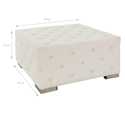 Pouf Poggiapiedi Quadrato In Velluto Teddy - Imbottito, Beige, Per Salotto E Ingresso