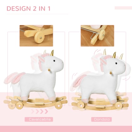 Unicorno A Dondolo In Peluche Teorema - Con Suoni Reali, Altezza 62 Cm, Portata 25 Kg