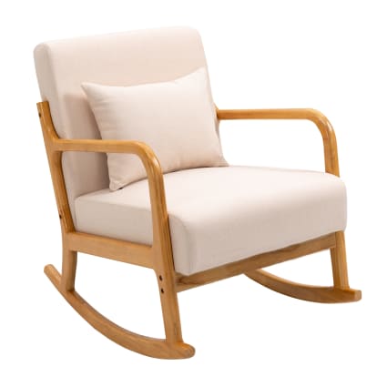 Rocking chair en bois massif et tissu beige