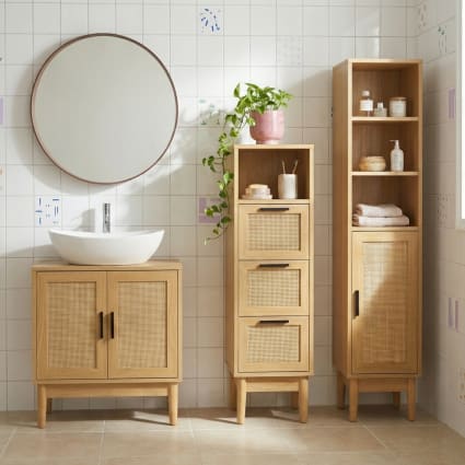 Armoire AMANA effet chêne et cannage rotin 1 porte h180cm Armoire AMANA effet chêne et cannage rotin 1 porte h180cm
