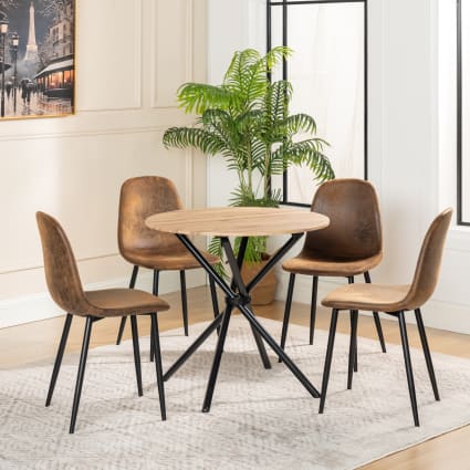 East West Furniture Set Da Pranzo 5 Pezzi – Tavolo + 4 Sedie In Pelle – Legno Asiatico, Finitura Cappuccino
