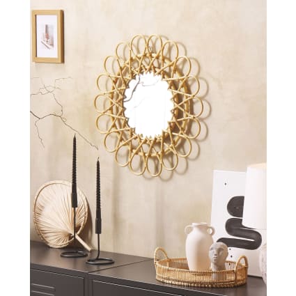 Miroir Mural Rond En Rotin Tressé à La Main - Style Pastoral Et Naturel - Pour Déco Ou Maquillage - 6