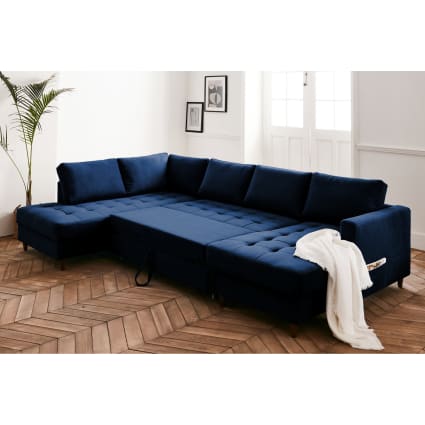 Canapé D'angle Panoramique 7 Places Beige, 287x80x70, Style Scandinave, Occasion