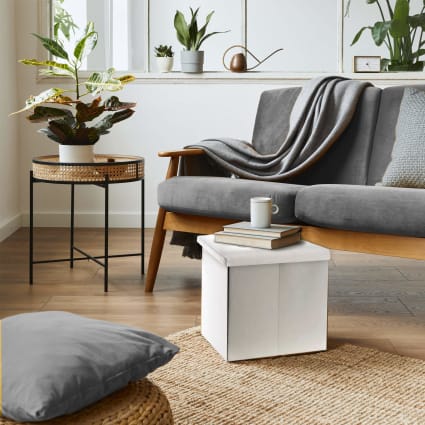 PINPLUS Pouf Rangement 30x30x30cm – Tabouret Pliable En Tissu Doux – Idéal Pour Salon, Chambre, Entrée – Noir