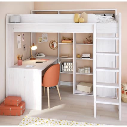 Letto a soppalco con scrivania 90x200cm Effetto pino bianco