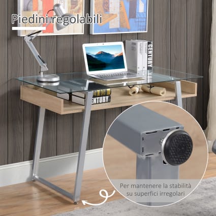 Scrivania da computer con piano in vetro temperato multicolore