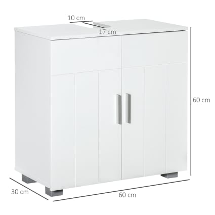 Mobile Bagno Kleankin Con Lavabo E 2 Ante – 60x30x60 Cm, Grigio, Ripiano Regolabile
