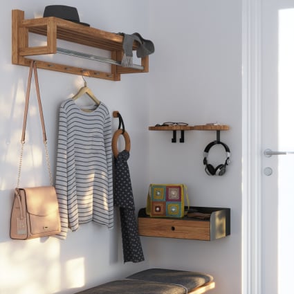 CREEDWOOD PORTEMANTEAU Mural Mara | 5 Crochets, Bois Flotté, 50cm