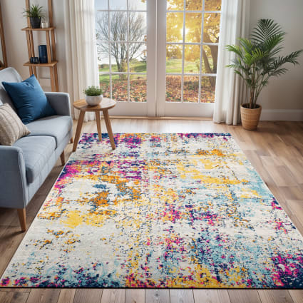 Abstrakt Moderner Teppich Blau/Gelb/Rosa 160x220 Sarah