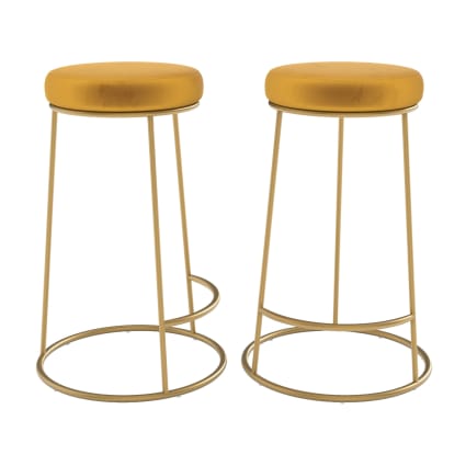 Lot de 2 tabourets pour îlot central 63 cm en velours jaune curry Kendal