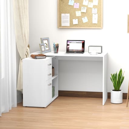 Scrivania angolare con cassettiera in mdf e metallo bianco Homcom