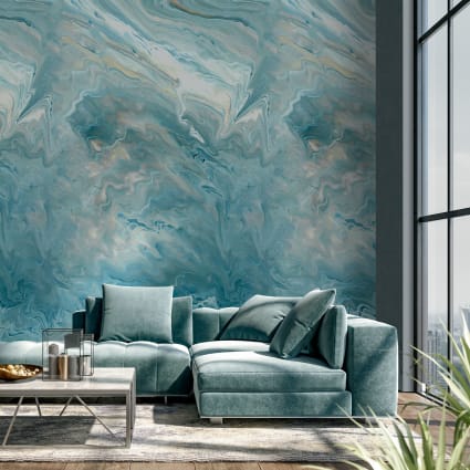 Carta da parati effetto marmo blu 159x280cm Maisons du Monde