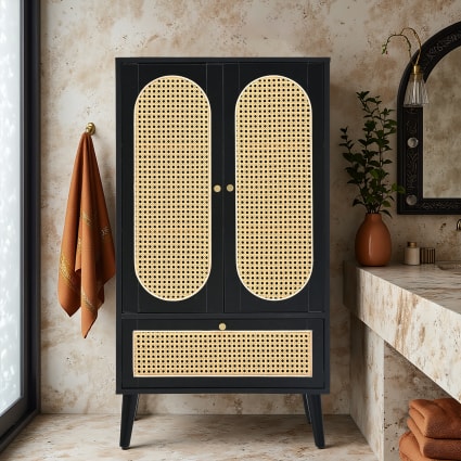Badezimmerschrank aus Holz mit Türen, Schwarz