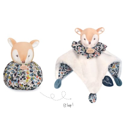 Doudou Et Compagnie Les Petits Futés – Doudou Orso Blu 35 Cm Con 3 Storie QR Code, Regalo Nascita