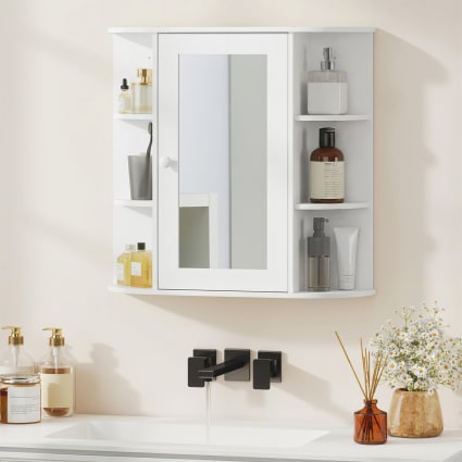 Armadietto Da Bagno Autoportante HOMCOM 95x60x30 Cm - Mobile Con Anta E Ripiani Regolabili, Design Moderno Bianco, Cinghie Antiribaltamento Incluse
