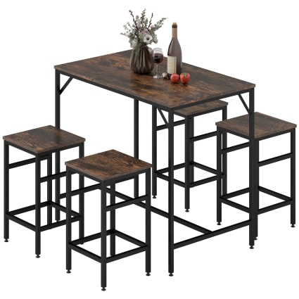 Set Di 4 Sgabelli Da Bar Di Metallo, Sgabello 64,5 Cm Con Sedile In Legno Gambe In Ferro E Poggiapiedi Nero
