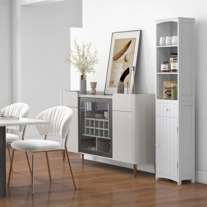 Armadietto Da Bagno A Parete HOMCOM - 3 Ripiani Regolabili In Vetro, Legno Bianco Lucido, Dimensioni 40x15x55 Cm