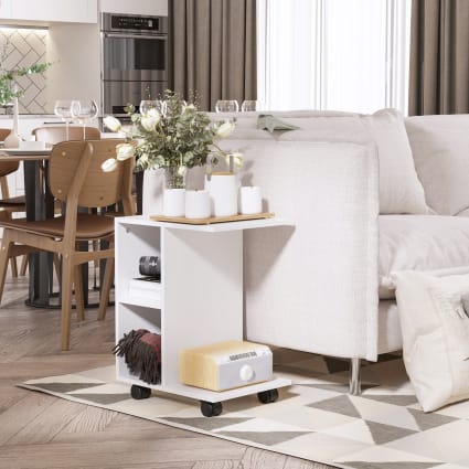 HOMCOM Tavolino da Salotto Moderno in Legno, Tavolino Rotondo con Cassetto, Tavolino da Caffè per Soggiorno e Camera, Bianco