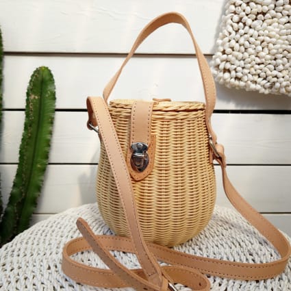 Wnvivi Sac En Rotin Forme De Maison - Panier Tissé Main Avec Couvercle Et Bandoulière Réglable - Bohème