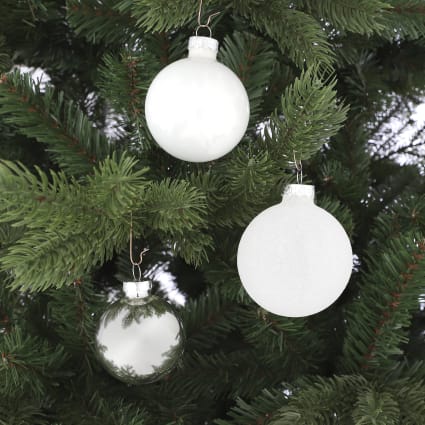Palline in vetro colore bianco con fiore per albero di Natale, set da