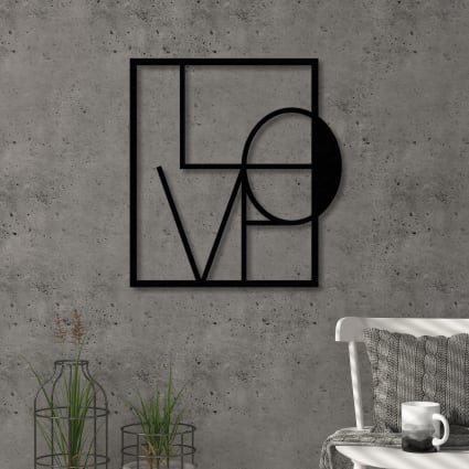 Wanddeko Schriftzug aus Metall, Love, 42x46 cm, schwarz