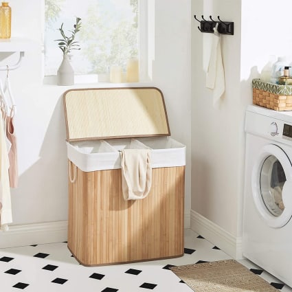 Bambus-Wschekorb mit 3 Fchern, Deckel und Griffen - 150L - Braun |  Maisons du Monde