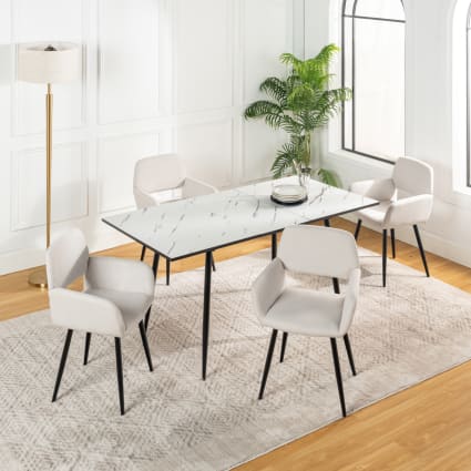 SogesPower Set da Pranzo per 4 Persone, Tavolo da Pranzo con 4 Sedie, Tavolo da Cucina in Legno, Set di Mobili Salvaspazio per Cucina e Soggiorno, Naturale/Bianco
