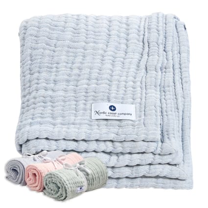 Lot De 8 Chiffons En Mousseline De Coton Pour Bébé - 25x25 Cm, Bleu - Serviette Visage, Bavoir, Démaquillant Réutilisable