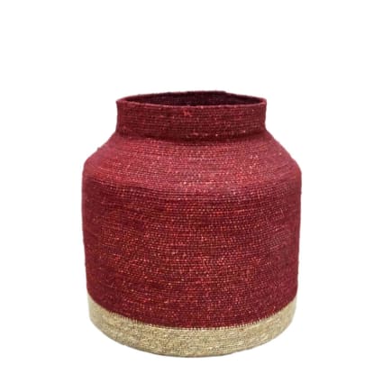 Panier en jonc de mer naturel et cerise