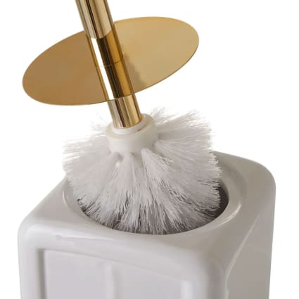WENKO Porte-Brosse WC Odos – Design Marbre Blanc & Or, Polyresine, Brosse Interchangeable, Élégant & Moderne