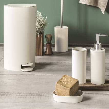 Poubelle De Table Salle De Bain FIVE Simply Smart - 1,5L, Design Marbre Beige, Couvercle Bascule