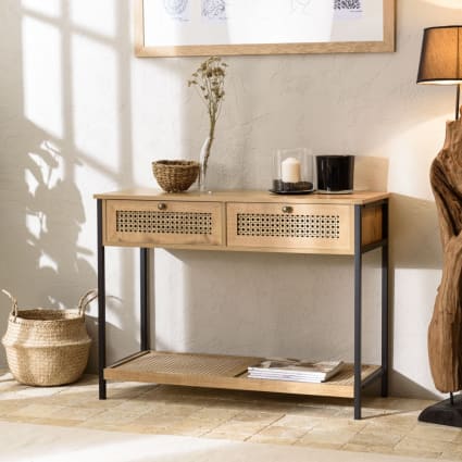 Table Console, Table étroite moderne, table console TV avec étagères de rangement et 2 tiroirs, table d'appoint, table d'appoint de canapé pour salon, chambre à coucher (couleur : blanc, taille : 100