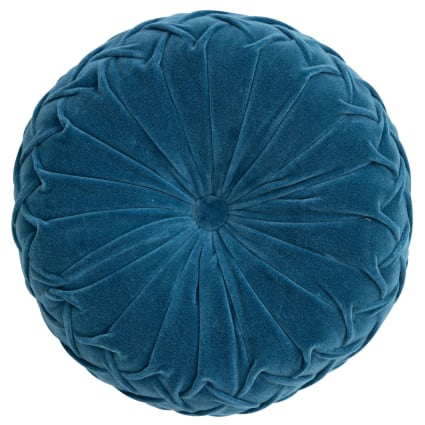 Coussin en coton bleu canard rond