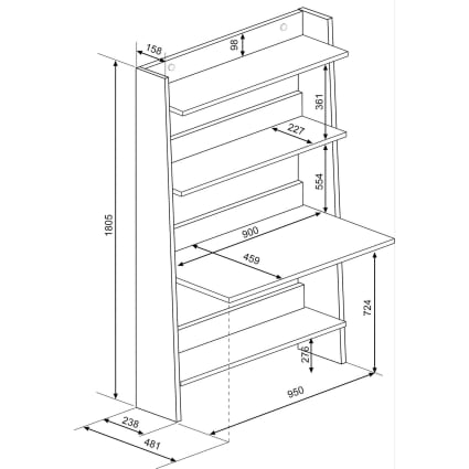 Étagère De Bureau à 3 Niveaux Trapézoïdale - Métal Et Panneau Haute Densité - 75 Cm De Large - Pour Bureau Ou Dortoir - 12