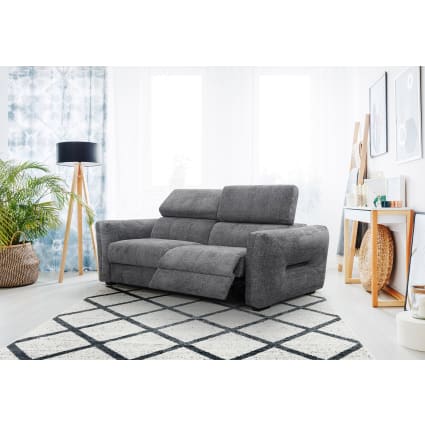 Canapé 3 places relax manuel en microfibre anthracite et bandes gris clair TALCA