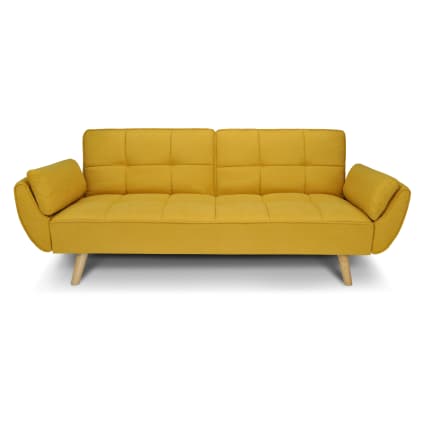 Divano letto clic clac in tessuto vellutato giallo piede naturale