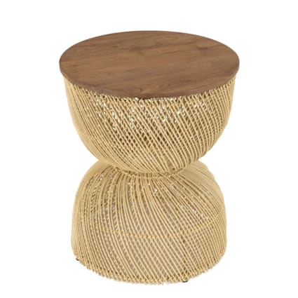 Beistelltisch aus Rattan und Tischplatte aus recyceltem Teakholz Alida