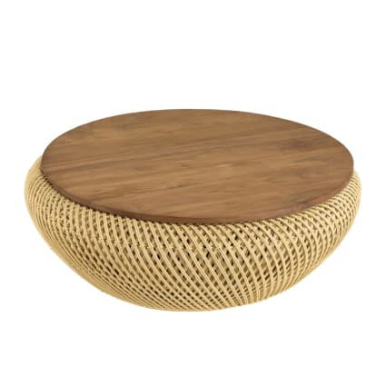 Runder Couchtisch aus Rattan mit abnehmbarem Tablett D81, beige Alida