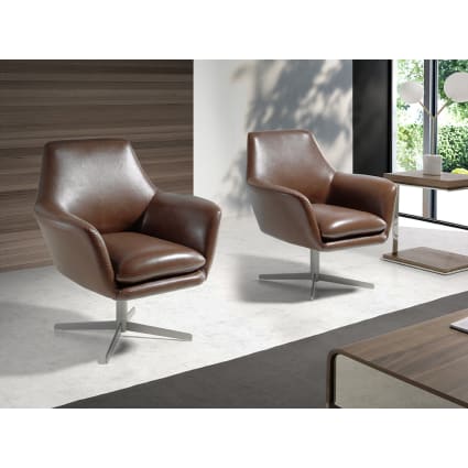 Poltrona girevole in pelle e acciaio lucido Maisons du Monde