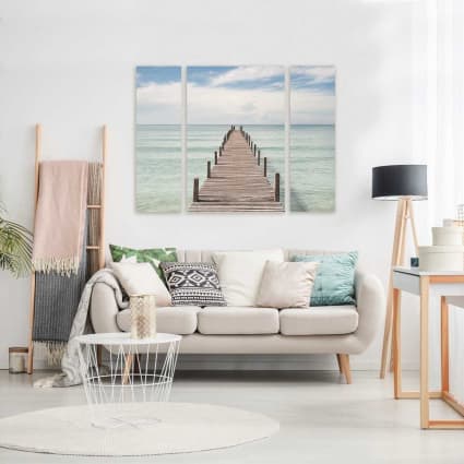 Tableau Photo Sur Toile 100x50 Cm - Architecture, Mer Et Pont - Style Moderne Gris - Neuf