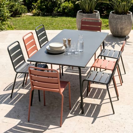 Set Tavolo Da Giardino Oviala Palavas - 8 Sedie In Metallo Grigio 120x120 Cm 1109940