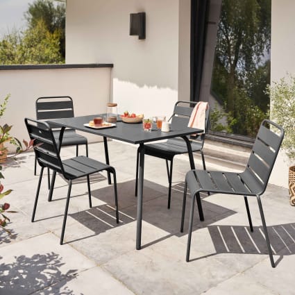 En.casa] Ensemble De Table à Manger Et Chaises Set De Table à Manger Et Chaises MDF Placage Acier Revêtu Par Poudre Fritté Plastique Noir Gris 120 Cm X 60 Cm X 75 Cm