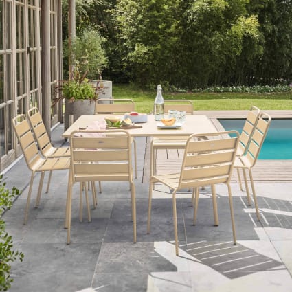Tavolo da giardino e 8 sedie in metallo verde salvia e grigio - Palavas