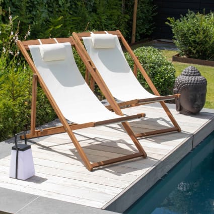 Giardino Sdraio Legno Bianco Set Di Sedie A Sdraio In Eucalipto