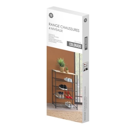Étagère à Chaussures 2 Niveaux Casâme - Rangement Pour 6 Paires, Structure Métal Et Panneau Bois, Dimensions 63x30x43 Cm