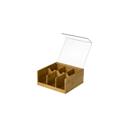 Boîte à Thé En Bois 6 Compartiments La Cafetière - Organisateur Avec Couvercle Transparent