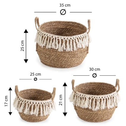 Cestini NaturalCozy Set 3 Ovali - Corda Naturale Per Organizzazione Casa | Portagiochi E Accessori