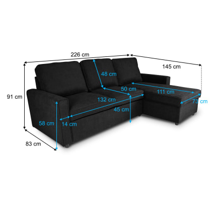 Divano letto angolare chaise longue convertibile dx/sx nero